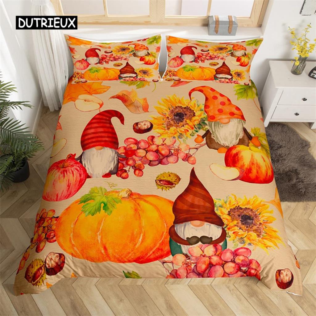 Turkey Maple Leaves Duvet Cover King Thanksgiving Pumpkin Bedding Set Microfiber Farmhouse Autumn Harvest Theme Comforter Cover