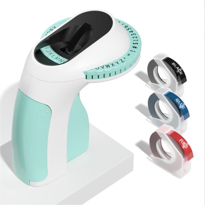 Mechanical Label Maker with 3 Rolls Label Printer Tape Ergomonic Grip Handheld Sticker Maker For Home Kitchen Office
