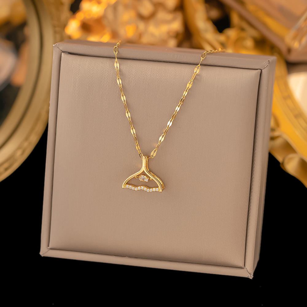 Chic Non-Fading Titanium Steel Necklace for Women with Unique Design and Sparkling Copper Pendant