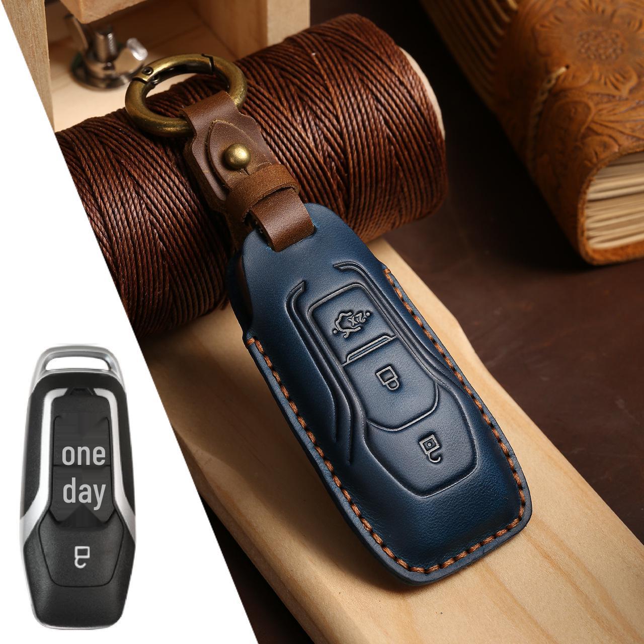 

Premium Crazy Horse Leather Key Case for Ford – Full Wrap Protection & Buckle синий
