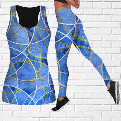 Blått krysslinje tryck Yoga-outfit för kvinnor Mode Träningsleggings Fitness Sport Vardagliga Yoga Byxor