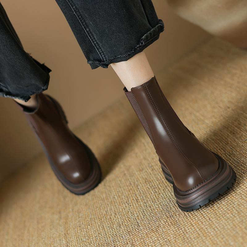 Krazing Pot Microfiber Autumn Winter Shoes Thick High Heels Zipper Platform Size 43 Motorcycle Boots Knitwear Ankle Boots