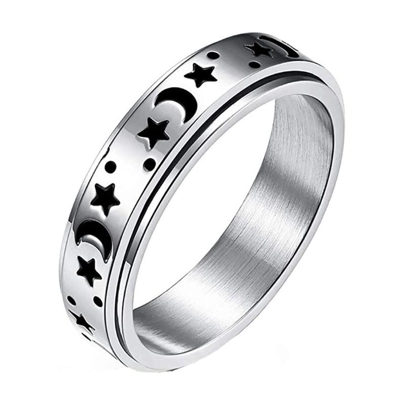 Stainless Steel Fidget Anxiety Ring for Women Men Fidget Spinner Ring Relief Stress Worry Rings Star Moon Spinning Rings