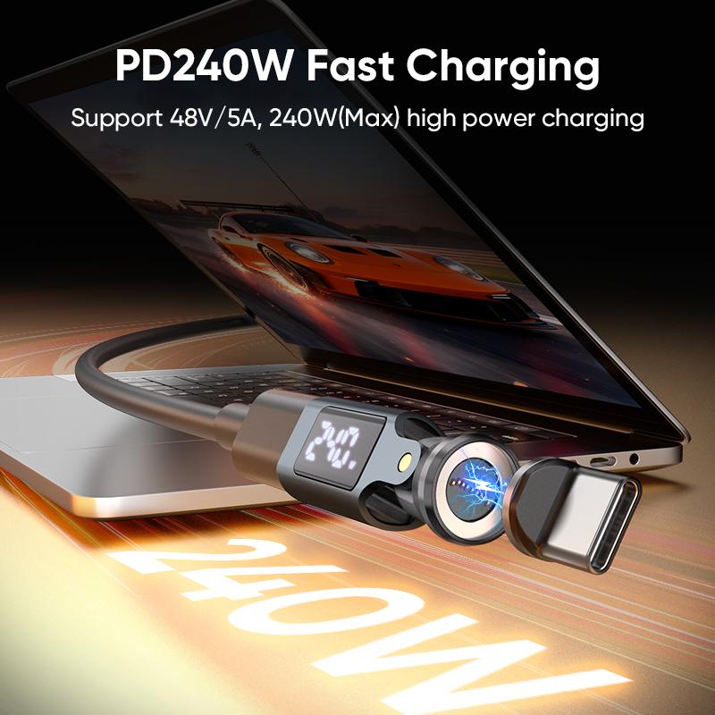 Type-C Magnetic Adapter Digital Display PD 240W 9Pin USB-C to USB-C Fast Charging Type-C Female OTG Converter for Samsung iPhone 3