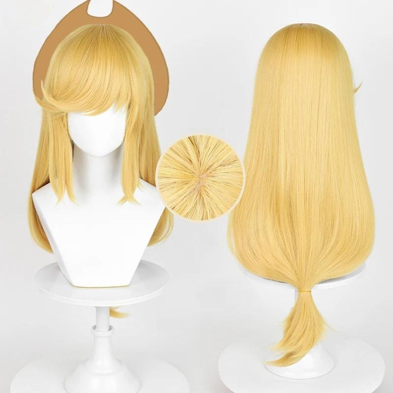 Applejack Cosplay Wig Anime Long Golden Yellow Scalp Wig Heat Resistant Synthetic Hair Anime Party Wigs