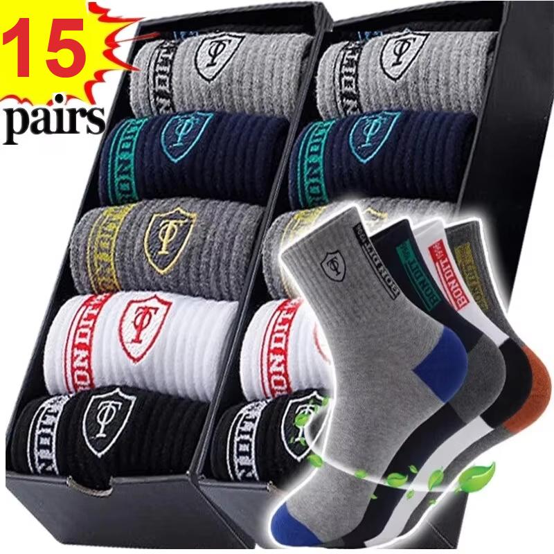 Atmungsaktive Baumwoll-Sportsocken für Herren 15/30 Paar Bambusfaser Schweißabsorbierend Deodorierend Business-Socken für Komfort