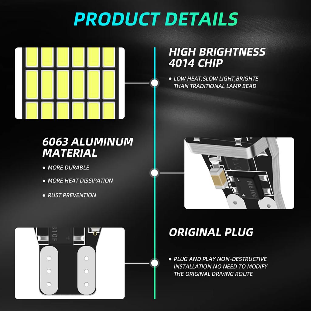 10PCS T15 W16W LED Bulbs 902 904 906 912 921 Car Reverse Lights Canbus Flash Warning Light 12V Backup Light 45SMD 4014 Chip