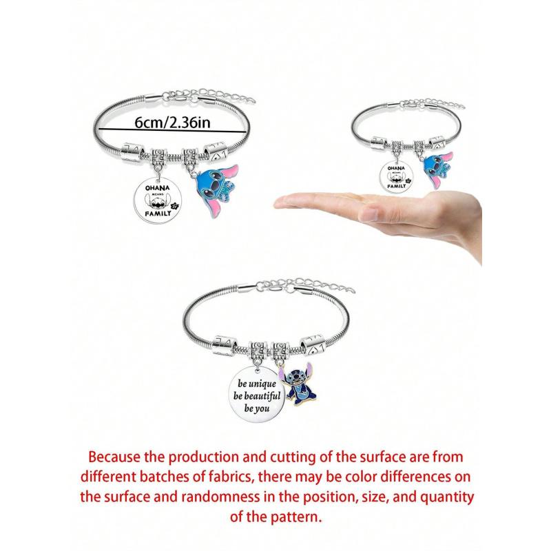 1pc Minimalist Stitch Themed Bracelet: Adjustable Snake Chain with Character Charm, Perfect for Daily Wear & Casual Outfits