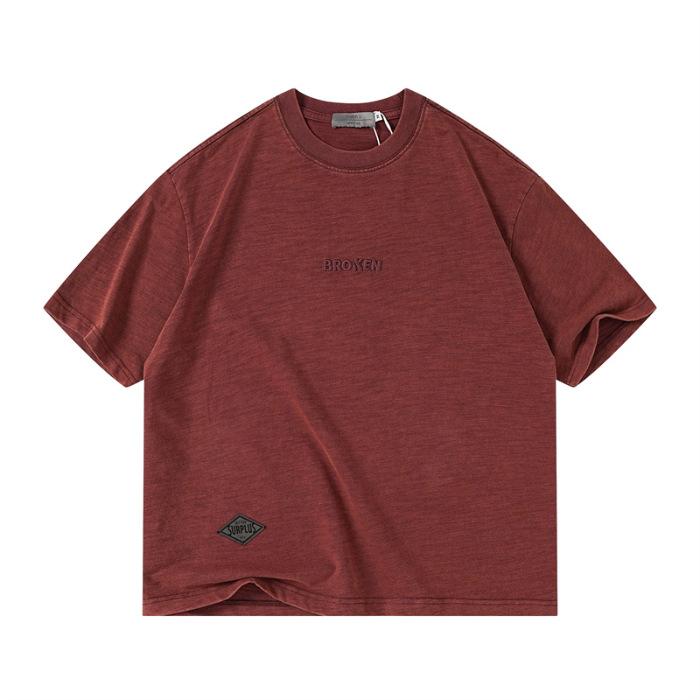 Новая летняя мужская футболка с коротким рукавом, с Т-плечом, с эффектом сильной стирки, со спущенным плечом, английская, с трехмерной вышивкой, с коротким рукавом M