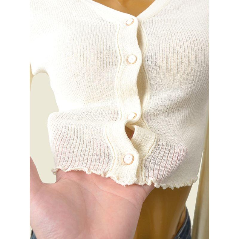 UJIA Wooden Ear Spring Color Matching Long Sleeves Thin Knitwear High Waist Cropped Cardigan