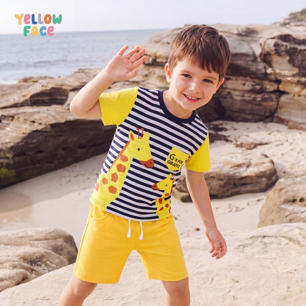 European Boys' Summer Set: Cute Crab Embroidered 2-Piece, Round Neck & Short Sleeve.