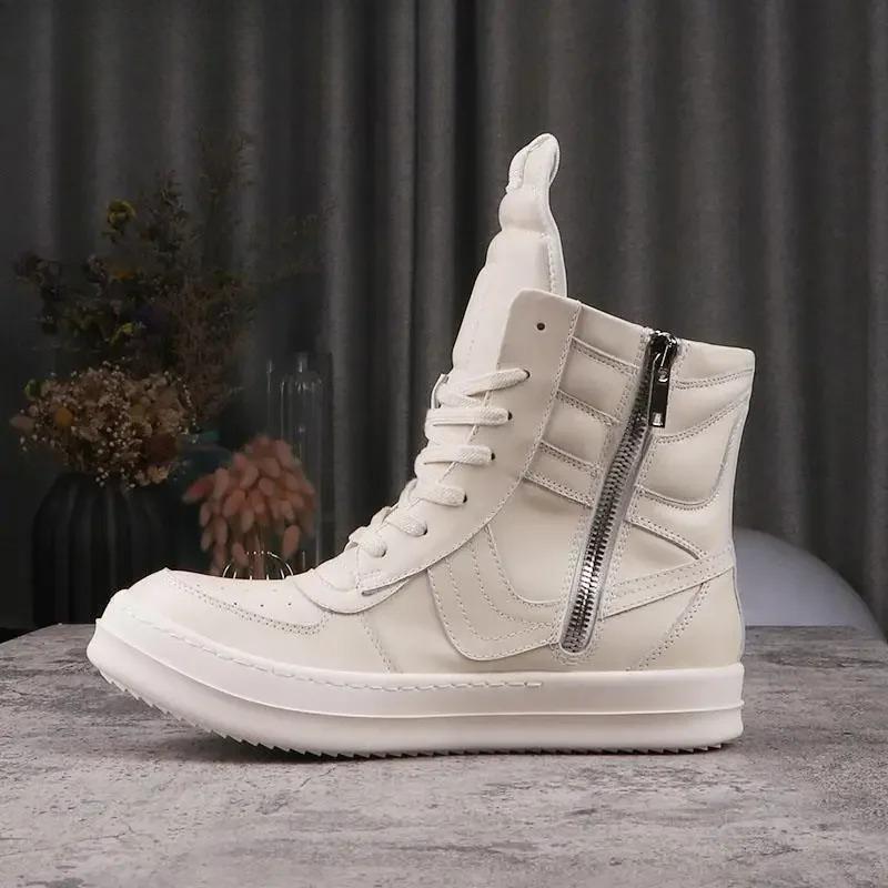 Men Genuine Leather Boots High Top Rock Sneakers Street Punk Shoes Riding Boots Women Retro Designer Platform Boots