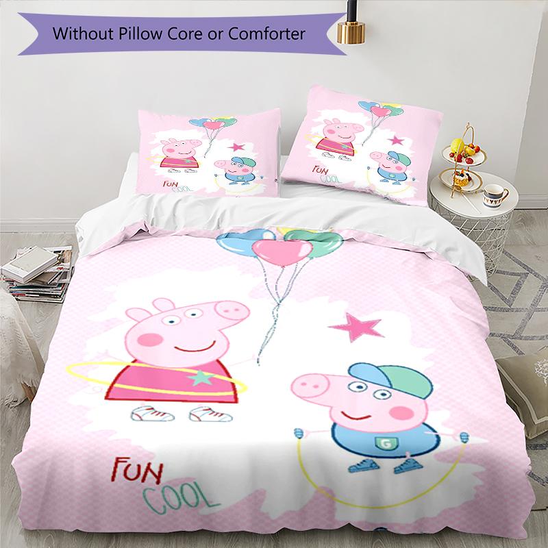 3pcs Peppa Pig Bedding Set Duvet Cover Closure Includes 1 Duvet Cover & 2 Pillowcases, Soft and Comfortable for All Seasons.