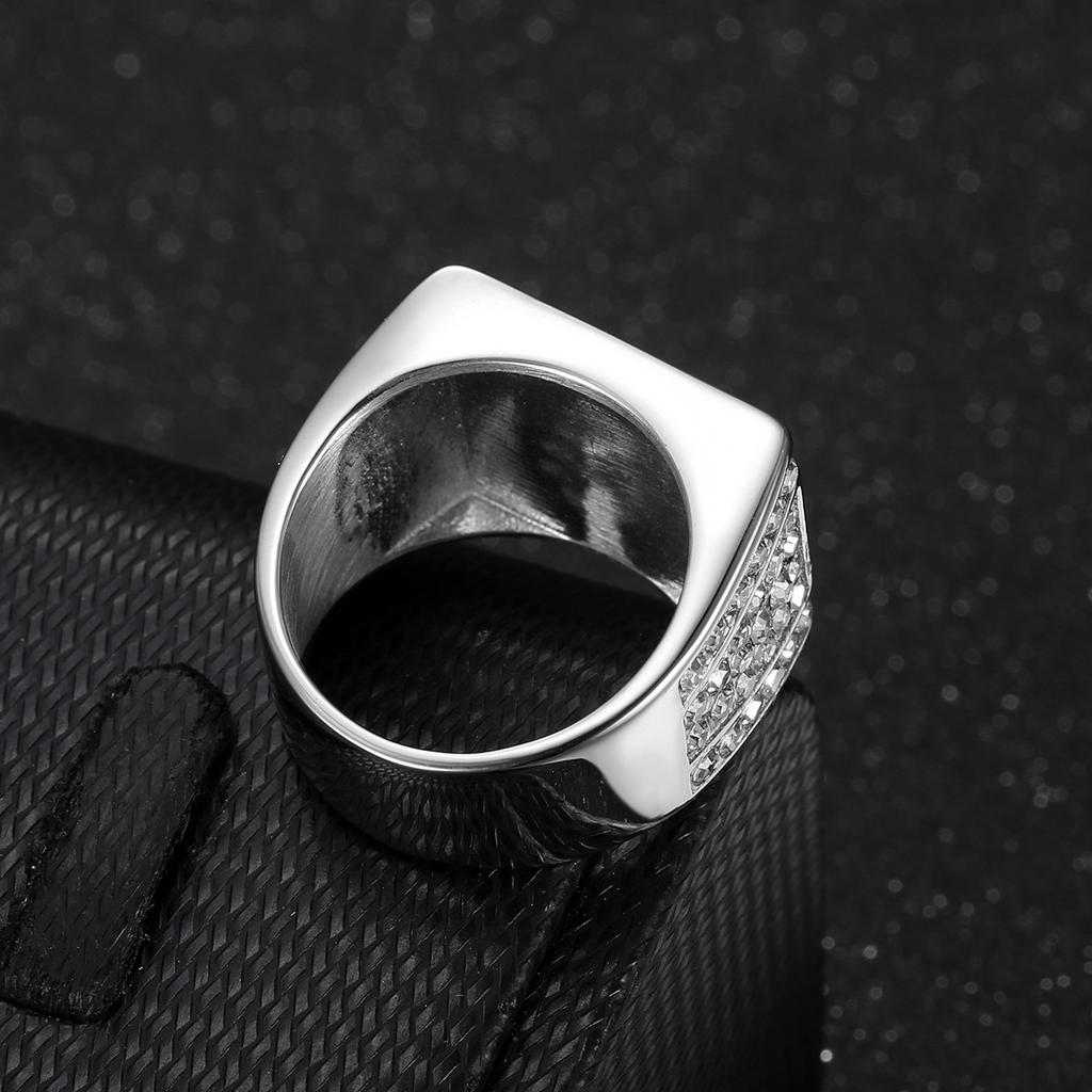 Luxury Iced Out Square CZ Ring for Men 316 Stainless Steel Hip Hop Bling Fashion Jewelry