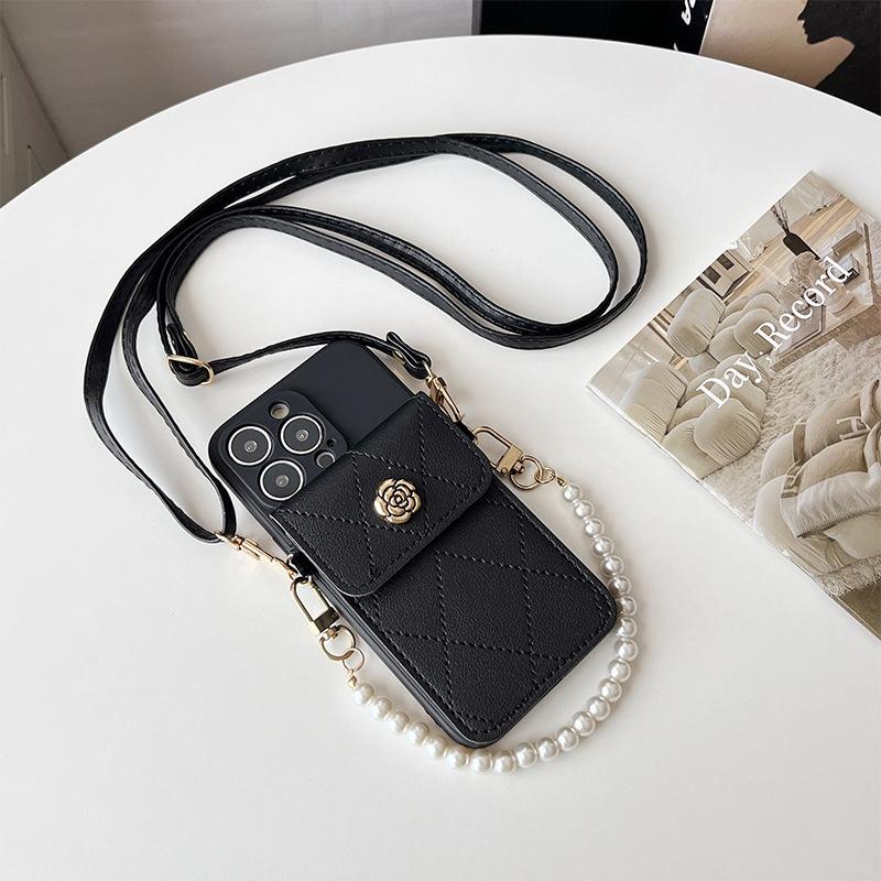 Metal Flower Crossbody Strap Phone Case With Card Slot For Iphone 15 16 17