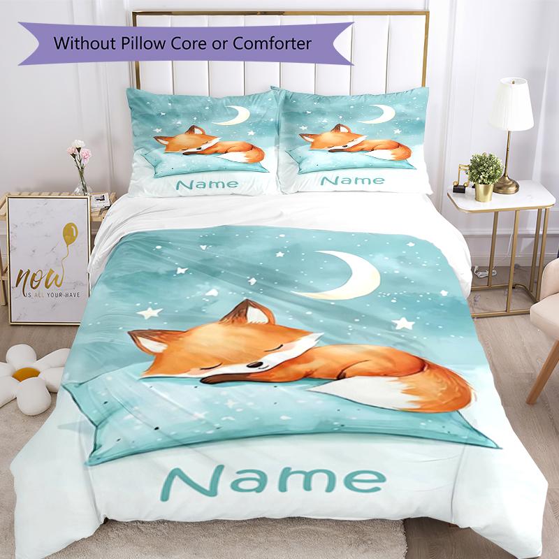 3pcs Custom Name Fox Bedding Set Duvet Cover Closure Includes 1 Duvet Cover & 2 Pillowcases, Soft and Comfortable for All Seasons.