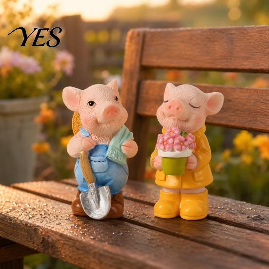 Planter Pig Decoration 2PCS Micro Landscape Ornaments, Mini Figurines, Durable Outdoor Miniatures Resin Waterproof for Potted Plant Landscaping