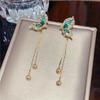2 Pcs Luxury Green Butterfly Tassel Dangle Earrings  - Pendant, Fashionable, Versatile Party Jewelry Accessories, Elegant Design and Shiny Details