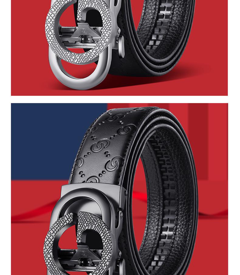 Cinto de Couro Masculino de Alta Qualidade com Fivela Automática, Padrão Moderno de C Duplo, Versátil para Uso Empresarial e Casual.