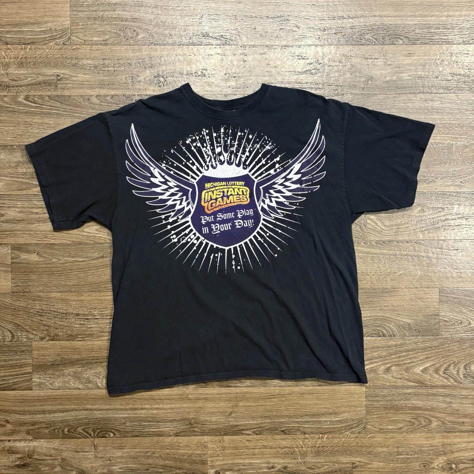 

Y2K / Vintage 2000s Michigan Lottery Instant Games Black Graphic T Shirt XL S