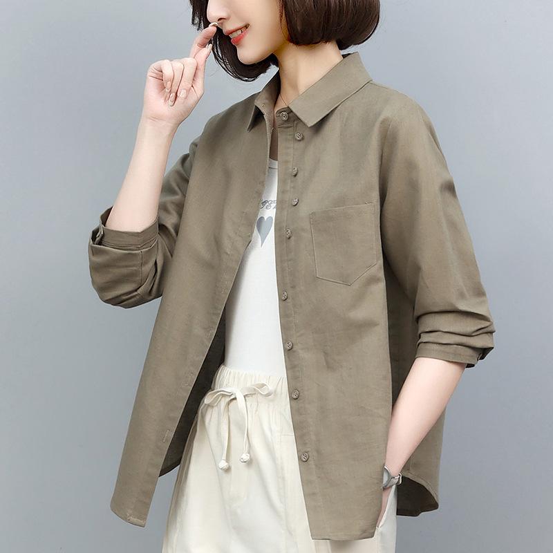 Casual Cotton Linen Long Sleeve Shirt for Women - 2024 Spring/Autumn Plus Size Fashion Loose Fit Top