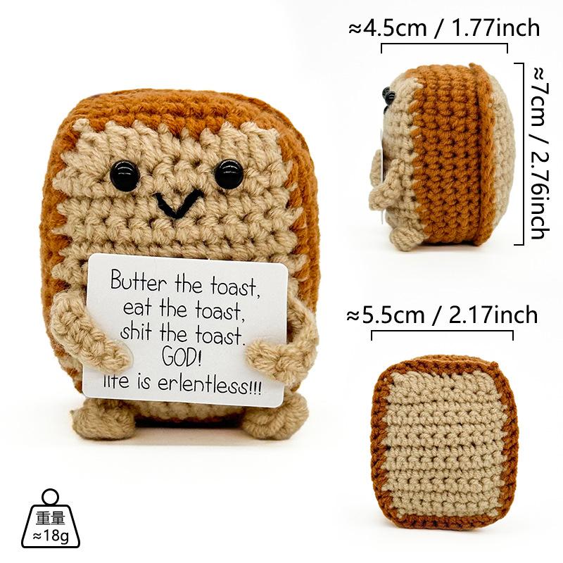 

Handmade Crochet Toast Plush Emotional Support Funny Positive Gift for Friends Birthday Graduation Desktop Decor Ornament