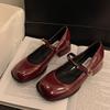 Shallow Single Shoes Waterproof Table Spring and Autumn Fairy 2025 French Square Head Word Mary Jane Shoes Girl New Wind Buckle Belt