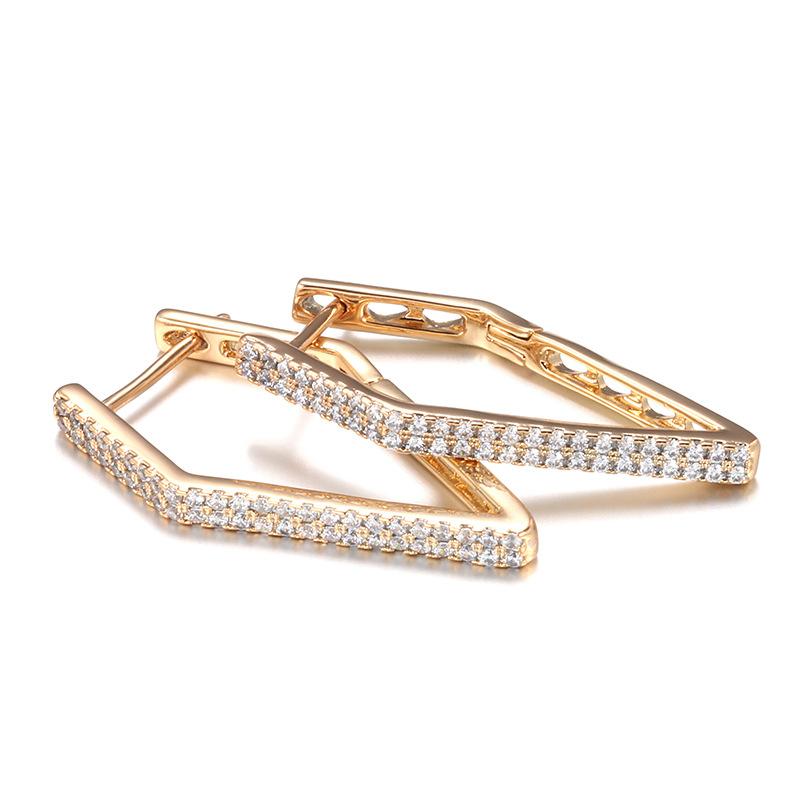 Temperament Zircon Geometric Earrings Ear Buckles Women's, Stylish Simple Rose Gold Pentagon Earrings, Jewelry