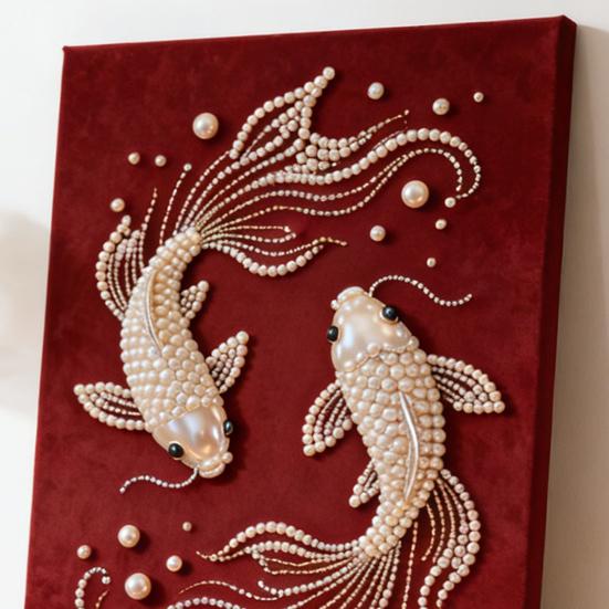 DIY Pearl Painting Kit for Adults Beginners Fancy Carp Butterfly Designs 3D Pearl Art Craft Kit Pre-Printed Canvas Resin Pearls Set for Wall Decor