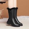 Black Round Toe Fleece-Lined Middle Heel Women's Half High Boots Autumn Winter Designer Luxury Gothic Warm Ladies Mid Calf Shoes