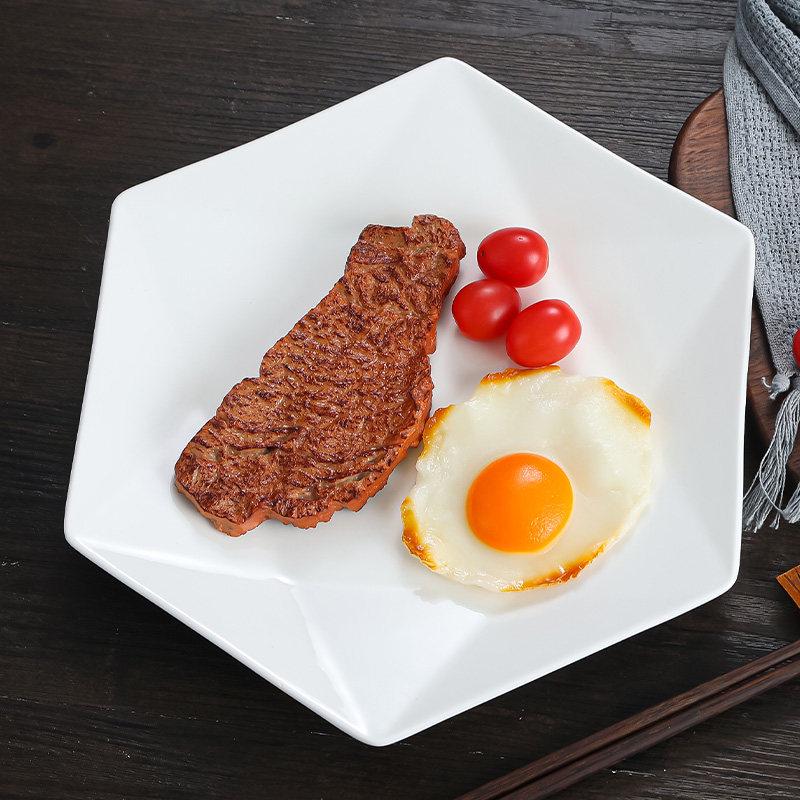 Hexagonal Ceramic Stir-Fry Plate for Home and Commercial Use