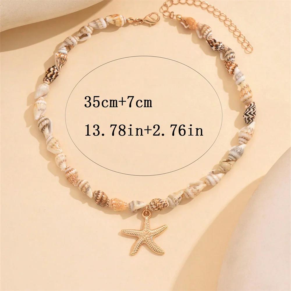 Collier Naturel Perles Coquillages Style Plage avec Pendentif Étoile de Mer Tropicale Mode Bohème Bijoux Fête Océanique Choker Femme