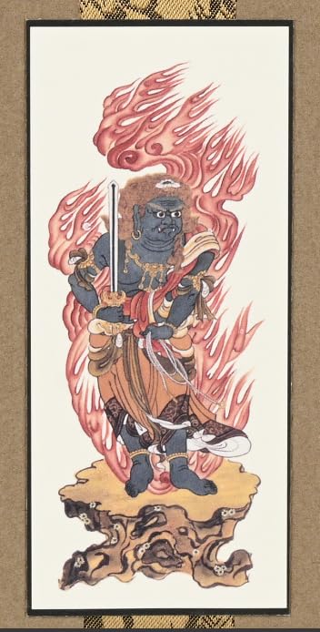 Urban Workshop Acala Standing Hanging Scroll Wooden Frame Buddhist Altar Accessories Mini Size 20cm High X 9cm Wide (Walnut Color)