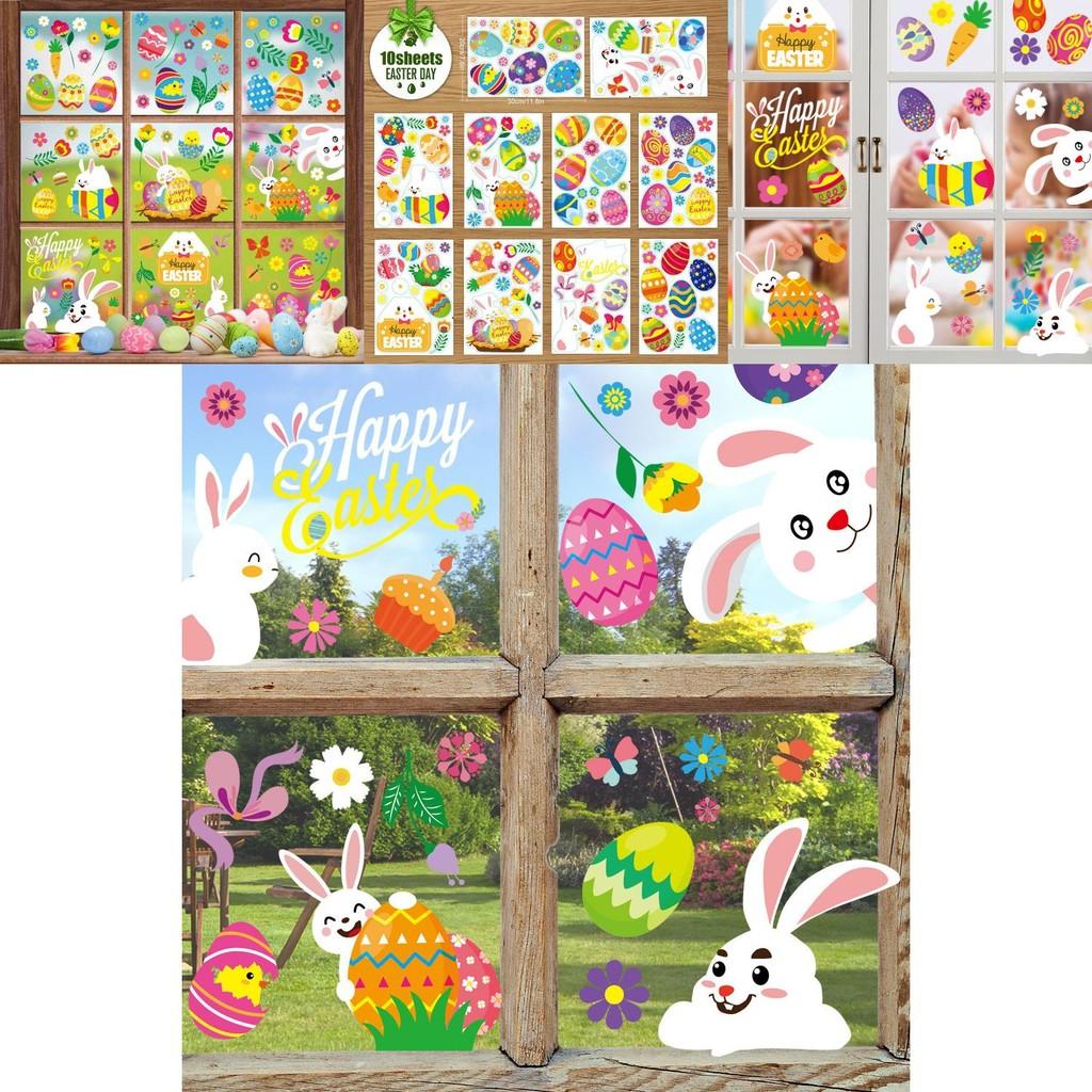 Xh107 Easter Whimsical Bunny Static Window Stickers For Playful Decor Family