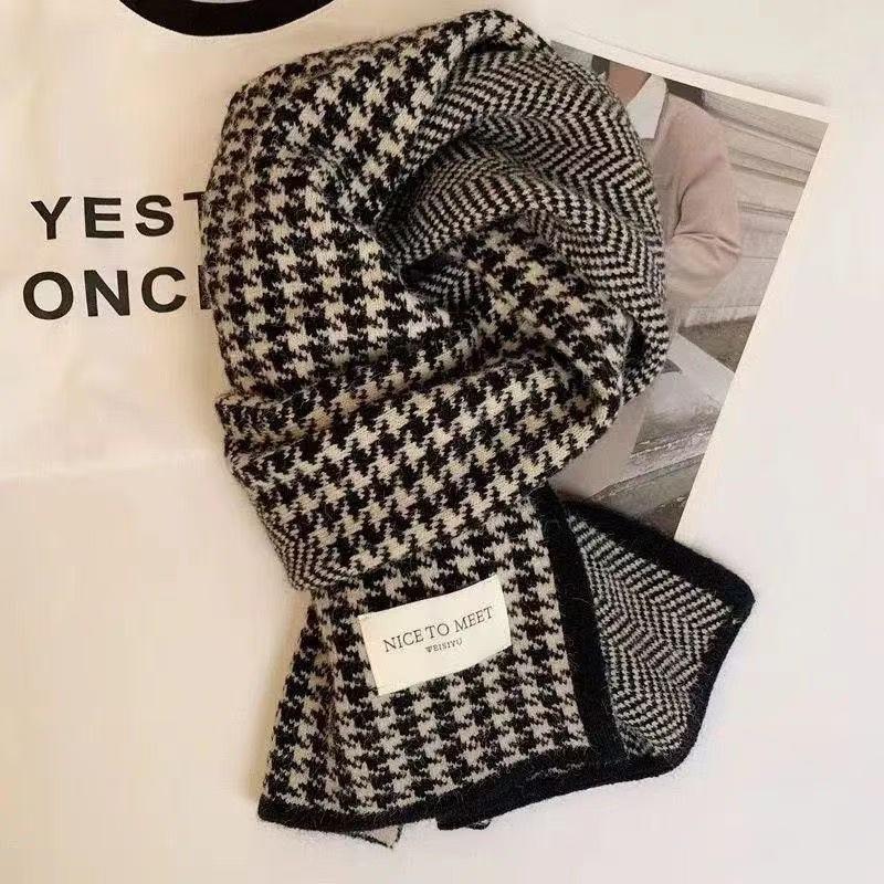Knitted Wool Scarf Women Winter Warm Cozy Dog Embroidery Style Ins Trendy Neck Wrap Student Accessory