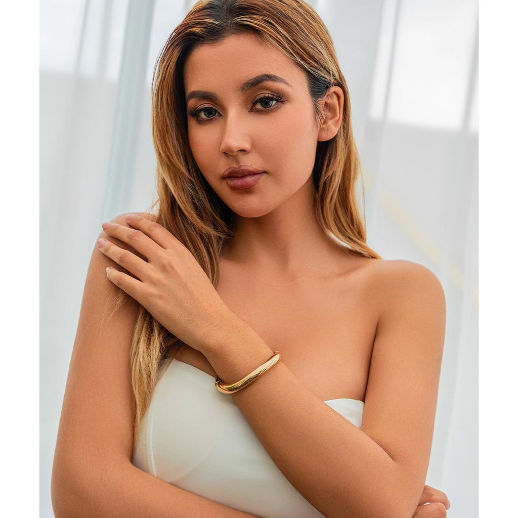 Round Smooth Bracelet Bangle Women Minimalist Gold copper Color Texture Charm Wrist Jewelry Couple Jewelry Steampunk