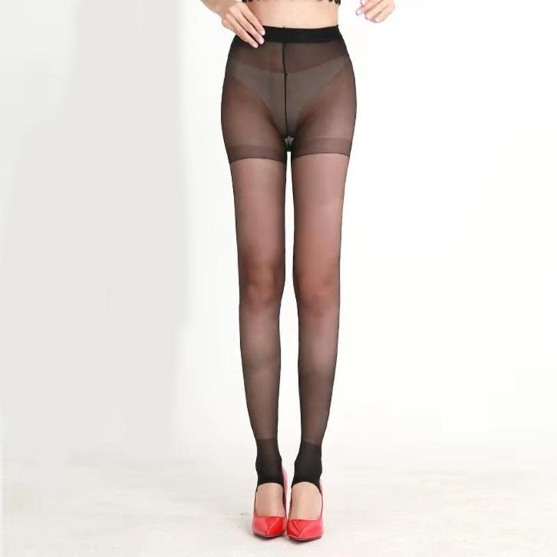 Women Summer Ultra Thin Sheer Footless Stirrup Tights Stockings Solid Color Control Top Silk Pantyhose Dance Leggings