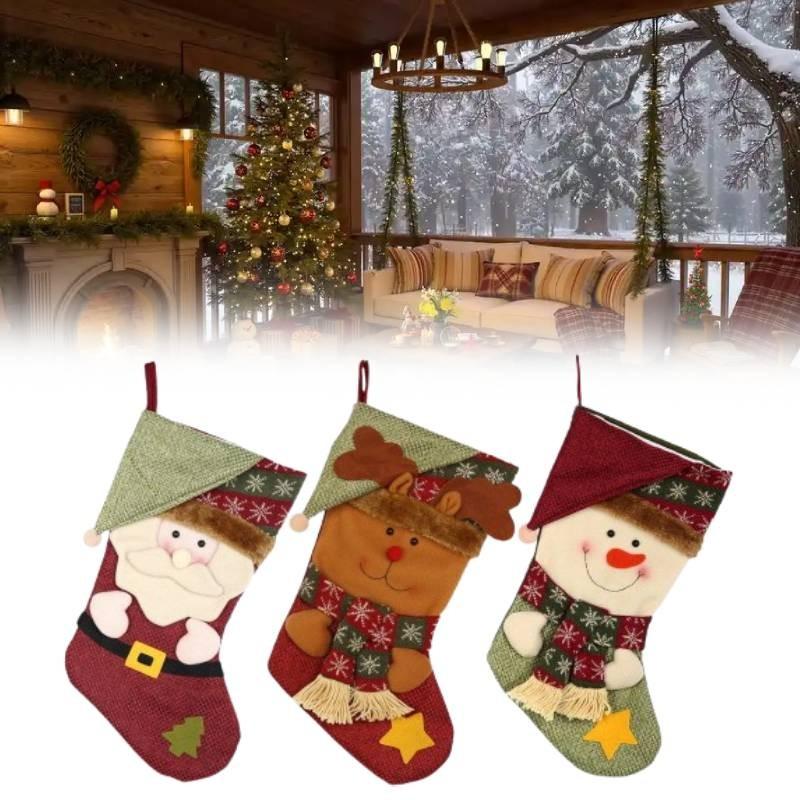 Santa Stocking Christmas Claus Snowman Decorative Pendant Cartoon Kids Gifts