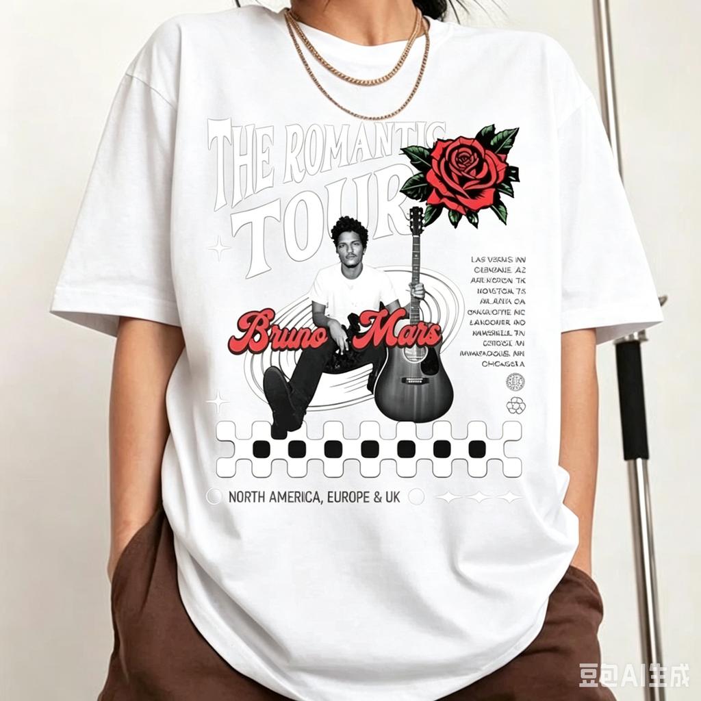 Singer Bruno Marss Rounisextic Tour 2026 Portrait Tshirt 2026 Summer Unisex Unisex Cotton Oversized Tshirt Street Wear Y2k Clothing