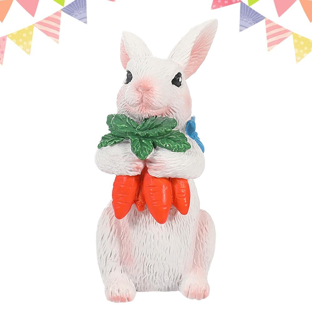 Resin Material Easter Bunny Ornament Standing Design Cartoon Style Bunny Statue DIY Craft Cute Appearance Rabbit Figurine