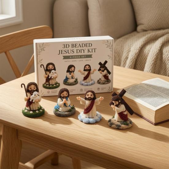 DIY Christian Beading Kit, 3D Beaded Jesus Virgin Mary Figurines Craft Set, Religious Figure Bead Art Kit for Adults Christian Gifts