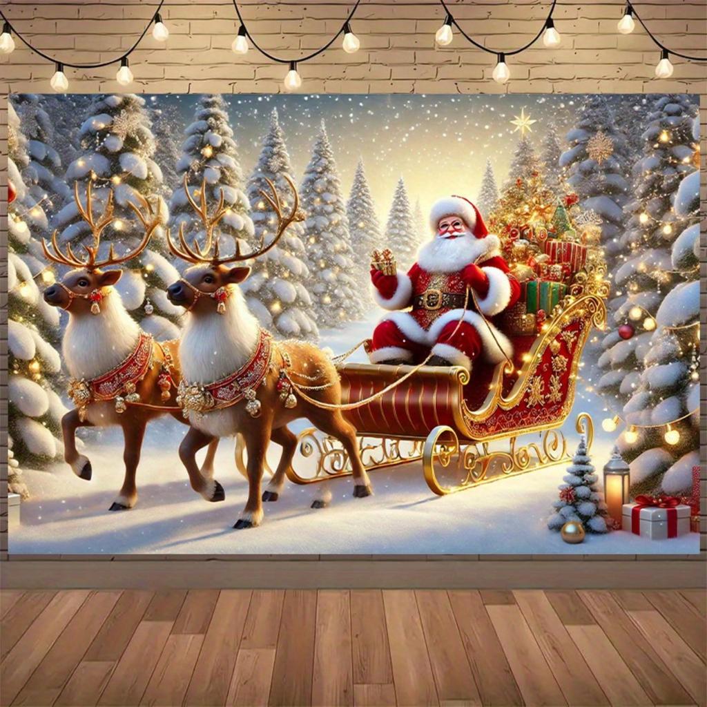 1Pc Christmas Festive Scene Tapestry Wall Hanging, Decorative Fabric Poster for Bedroom, Living Room, Dorm & Home Decor