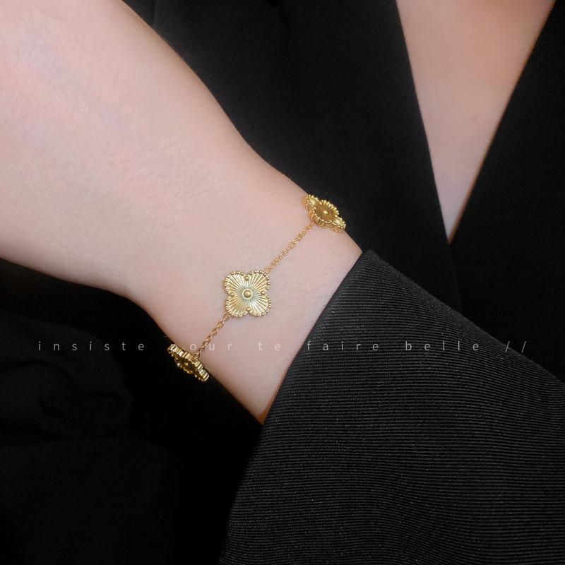 Real Gold Electroplated Korean Zircon Flower Bracelet Niche Temperament Bracelet Personalized Jewelry Women