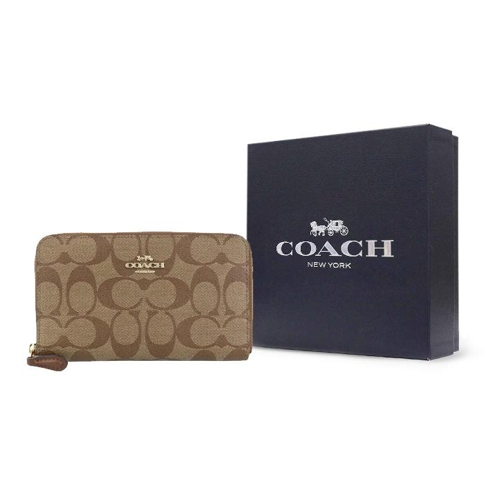 Coach Zip Around 17 Classic Monogram Coated Canvas Coin Purse ID Card Holder Wallet Women Wallet Khaki 88913-IME74