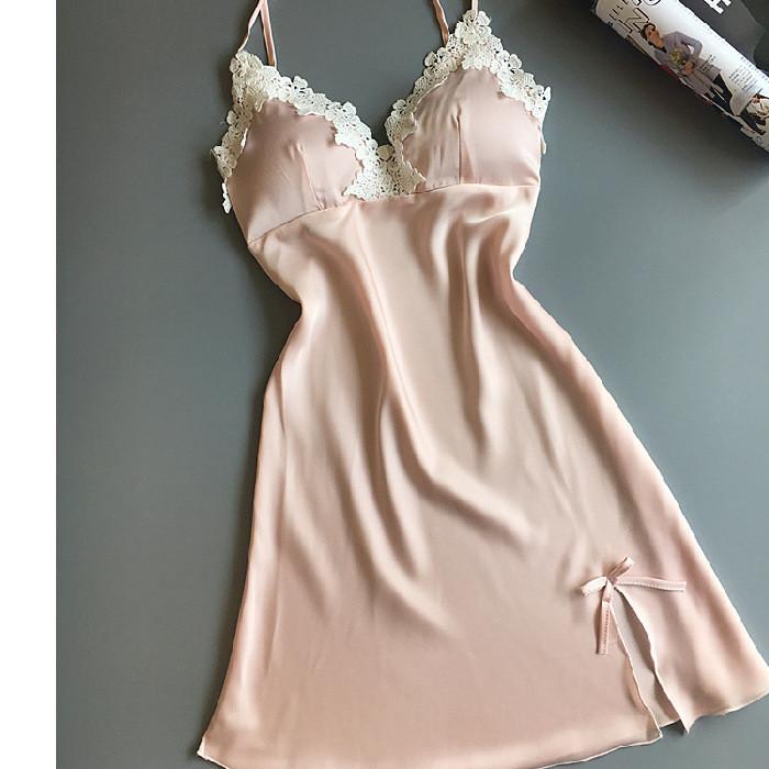 Milk Silk Lace Trim Nightwear With Low Cut And Seductive Design For Summer Sleepwear