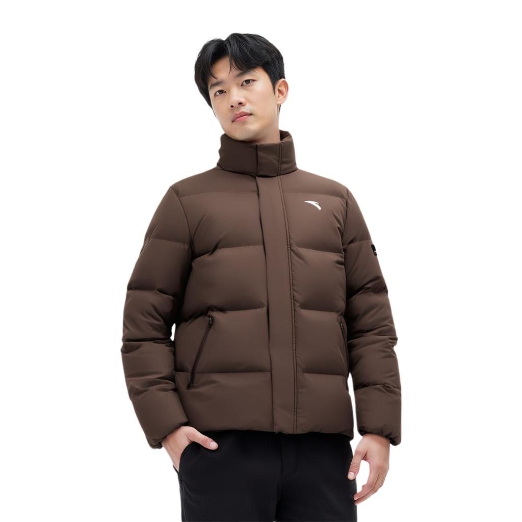 Anta Serie Allenamento Monocolore Collo Corto alla Coreana Casual Versatile Caldo Resistente all'Acqua Giacca Piumino Outdoor Uomo Giacca Marrone Castagna 952547902-2