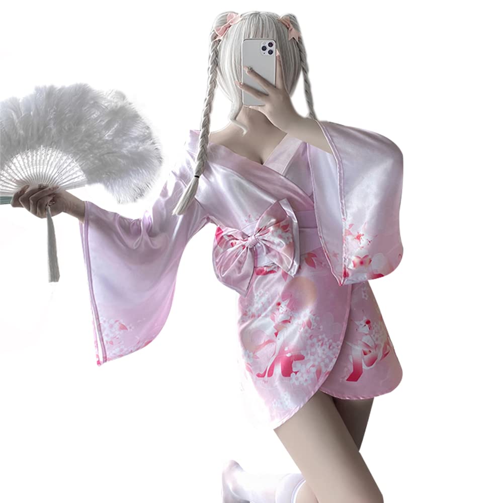 

SENMHS Sexy Cosplay Yukata Kimono Small Adult Oiran Japanese Style Oiran One Size Fits All Lingerie, Cute, Training, Seductive, Extreme, Breasts, рожевий