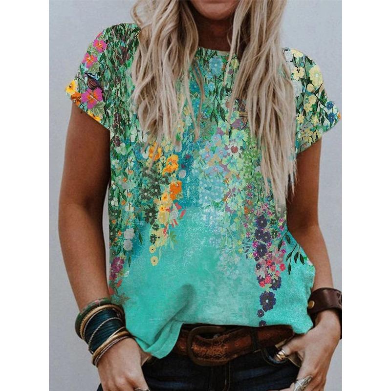 Summer Round Neck 3D Print Top Fashionable Casual Short Sleeved Women's T-shirts