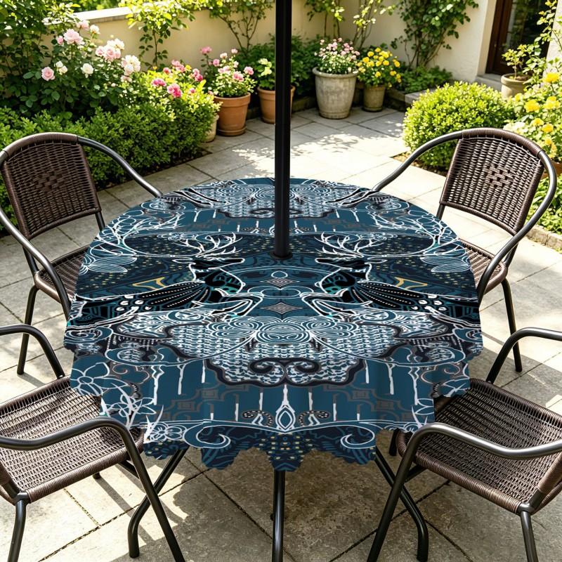 Outdoor Round Tablecloth With Umbrella Hole Patio Garden Deck Waterproof Oil Resistant Drop Cloth