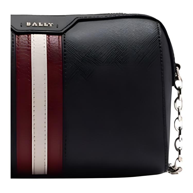 Bally Color Block Striped Letter Logo Detachable Chain Leather Mini Handheld Crossbody Shoulder Bag Women Bags Black 6238350